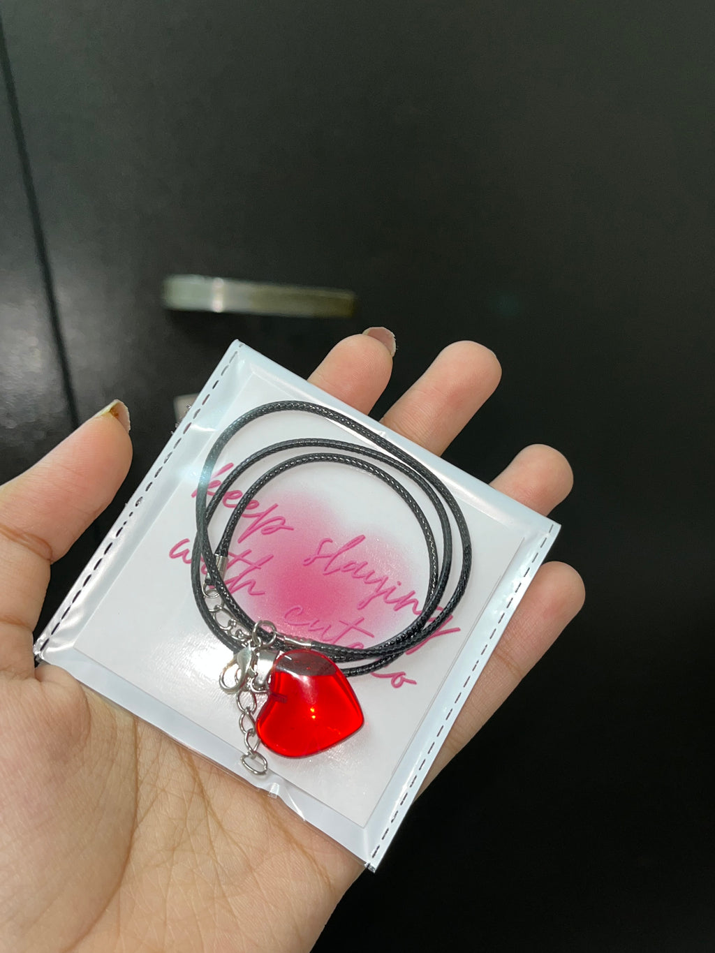 red glass heart cord chain