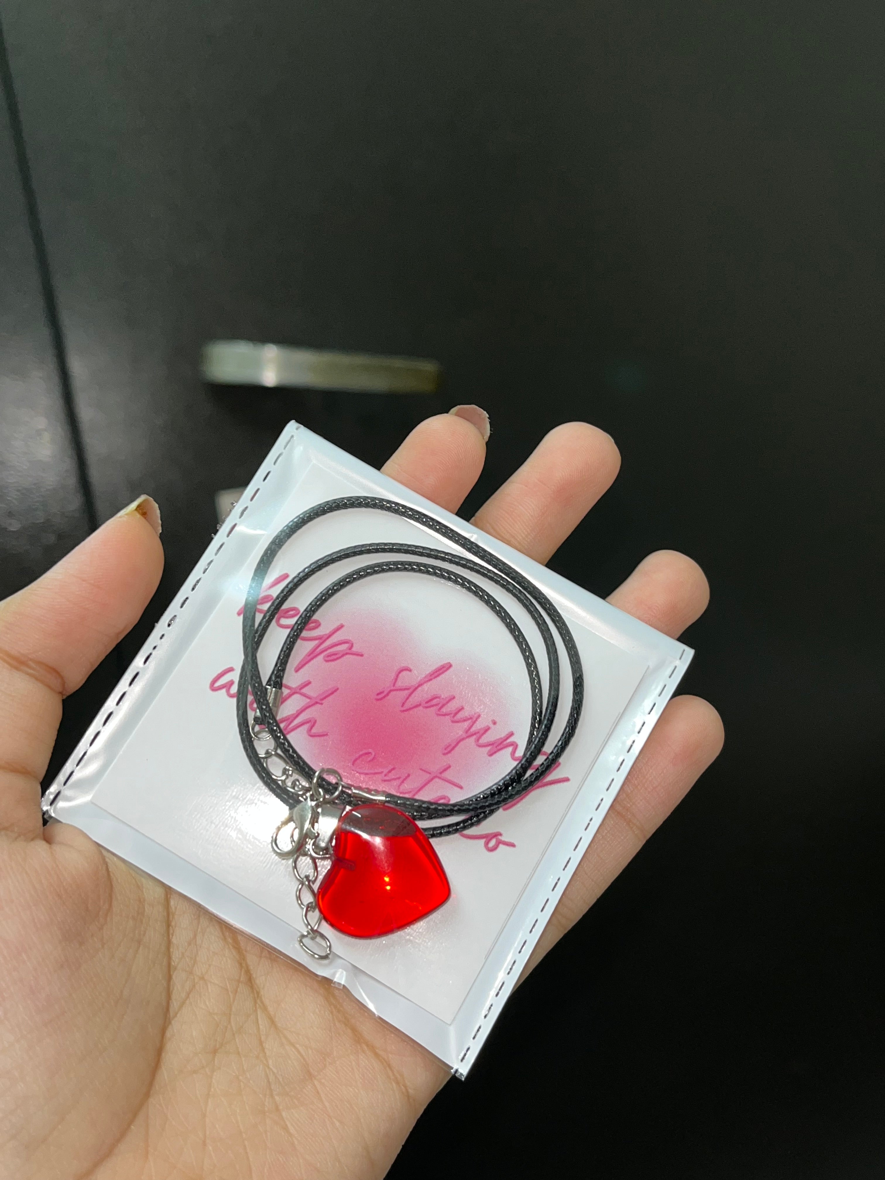 red glass heart cord chain