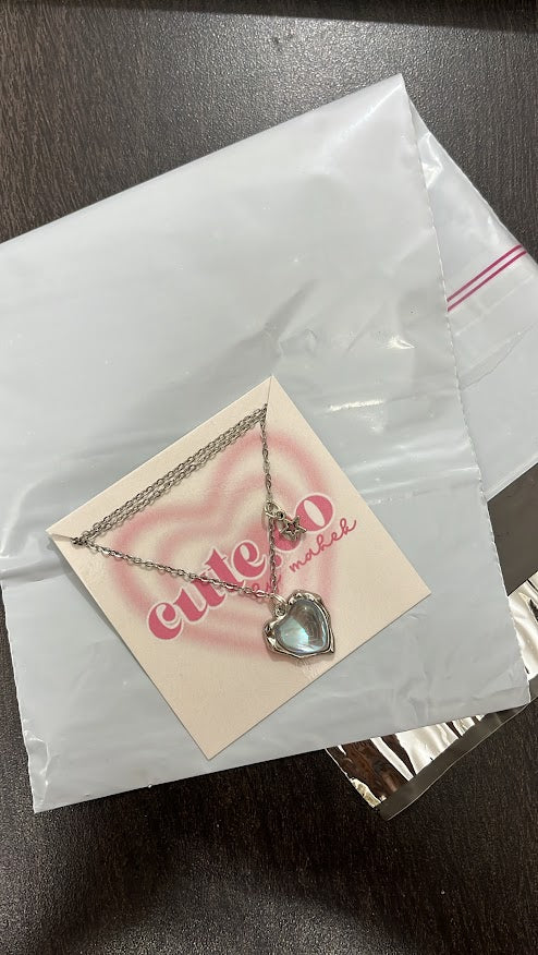blue heart with mini star chain
