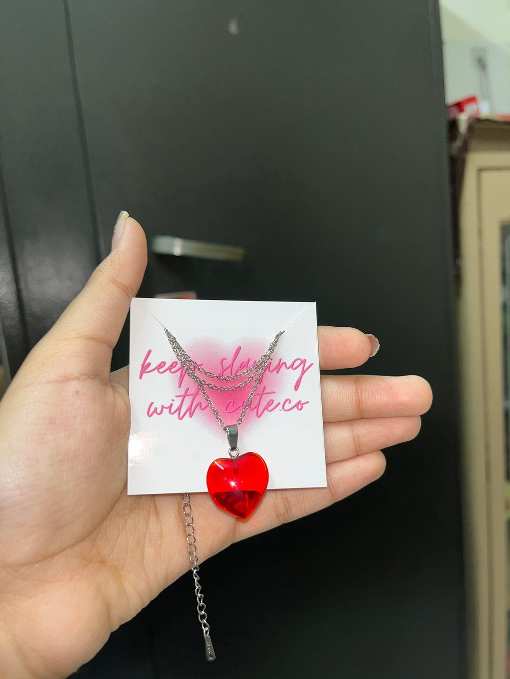 red glass heart chain