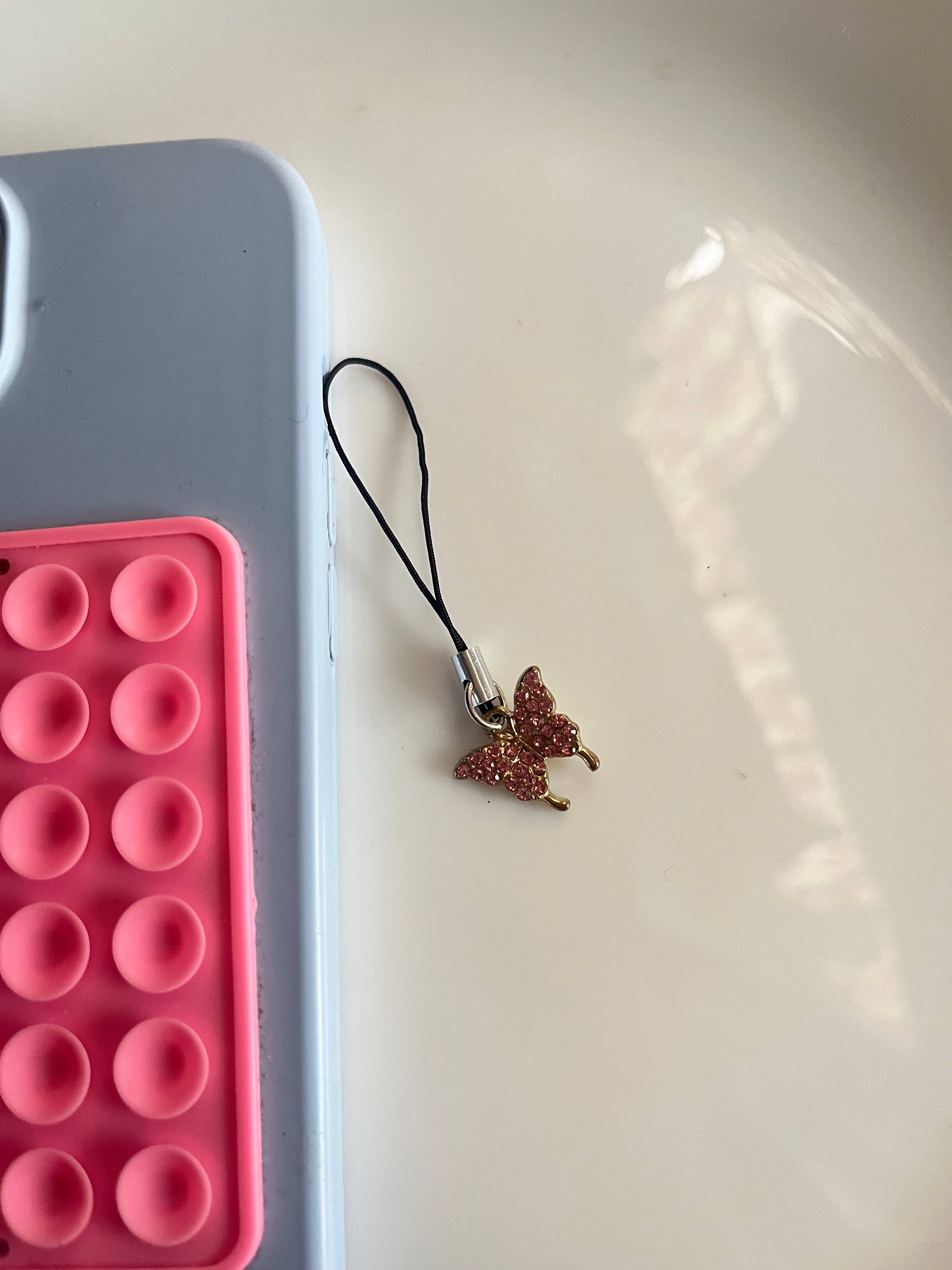 pink crystal butterfly phone hanging