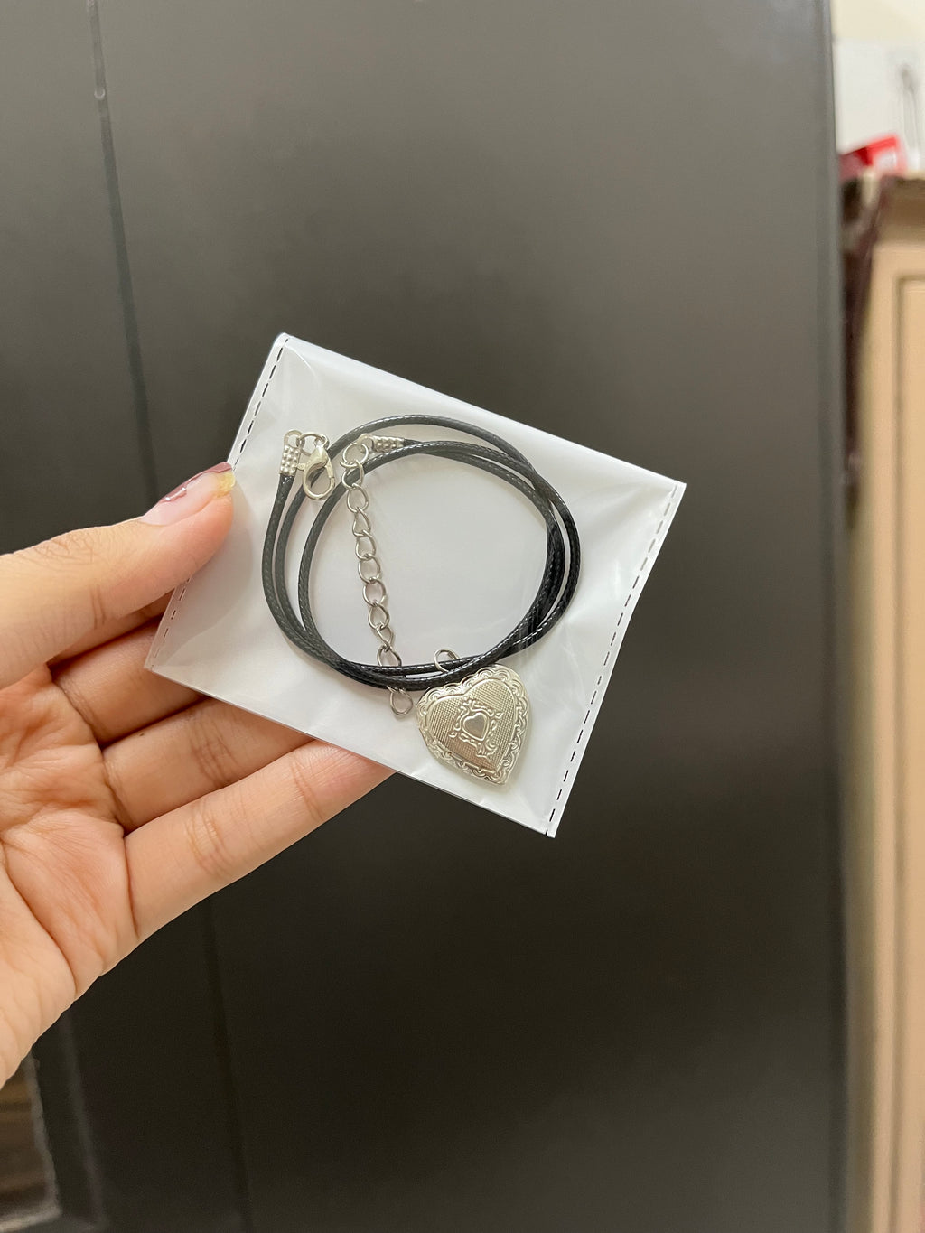 photo heart locket cord chain