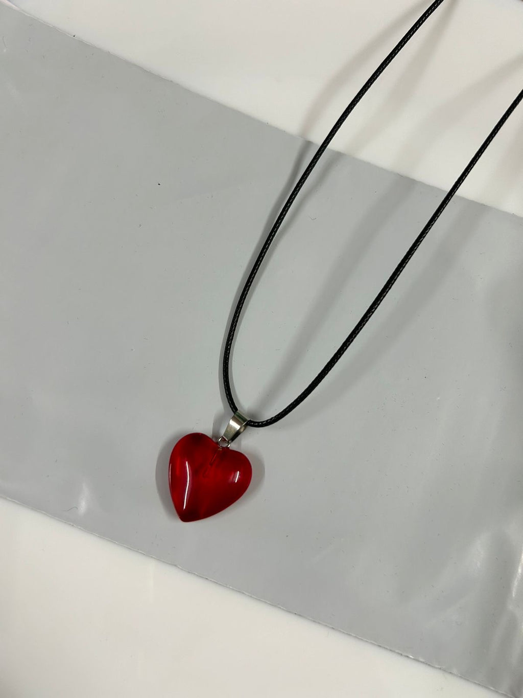 red glass heart cord chain