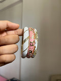 pink+white meenakari stack