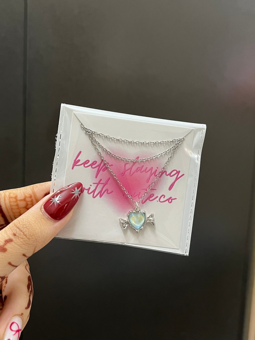 sea green heart wings chain