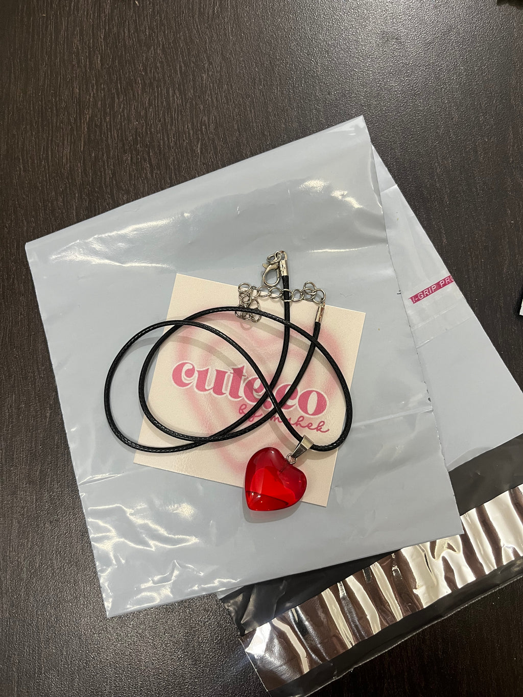 red glass heart cord chain