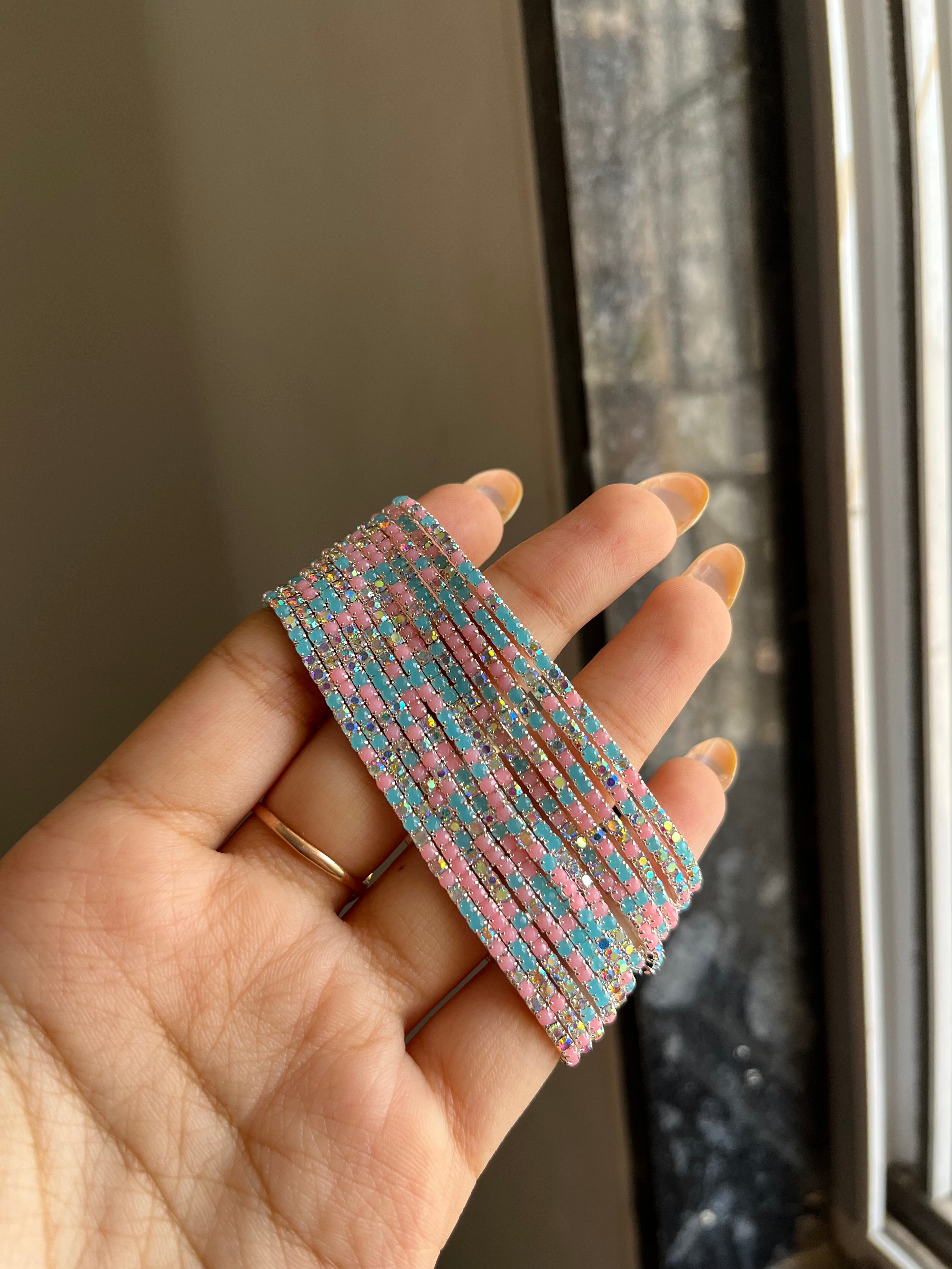 pastel blue+pink sparkling bracelet