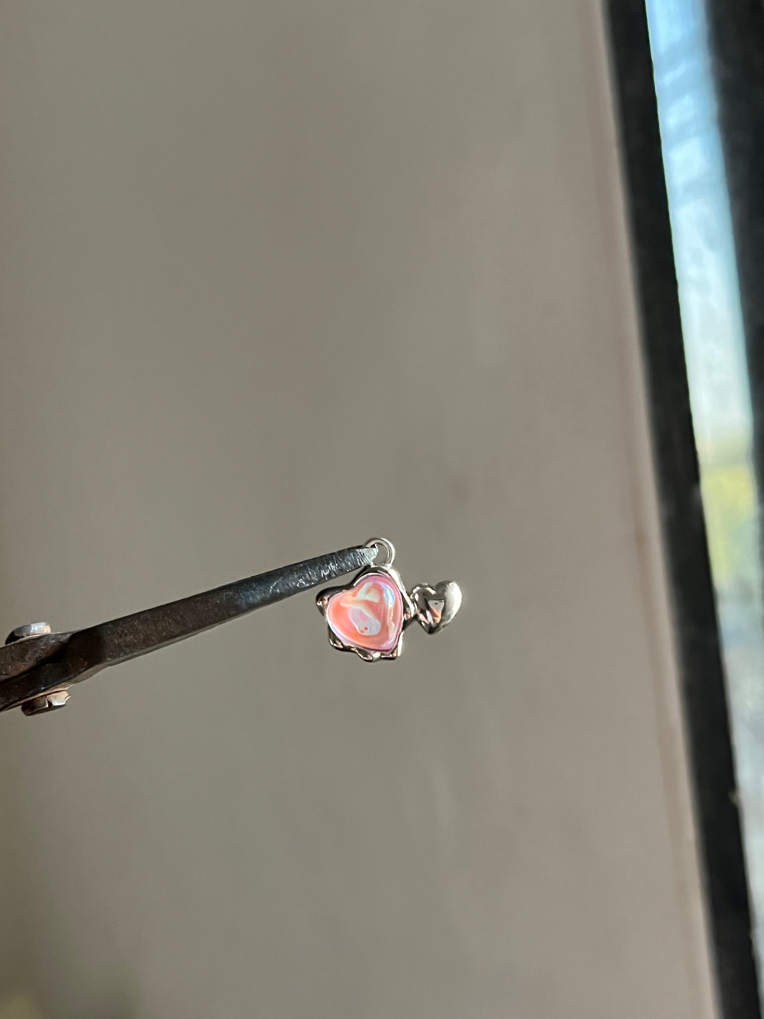 peach double heart charm