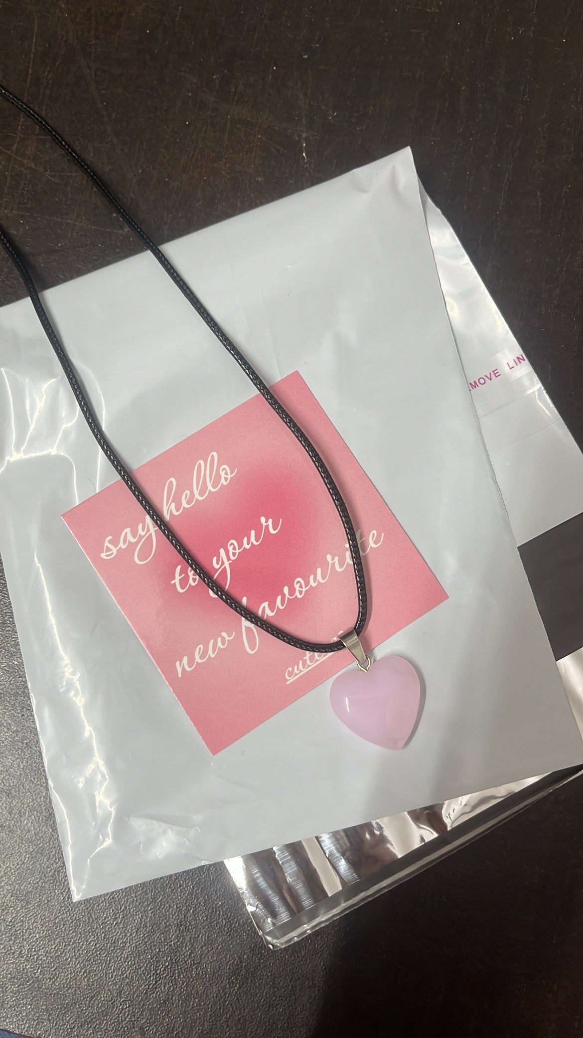 rose quartz glass heart cord