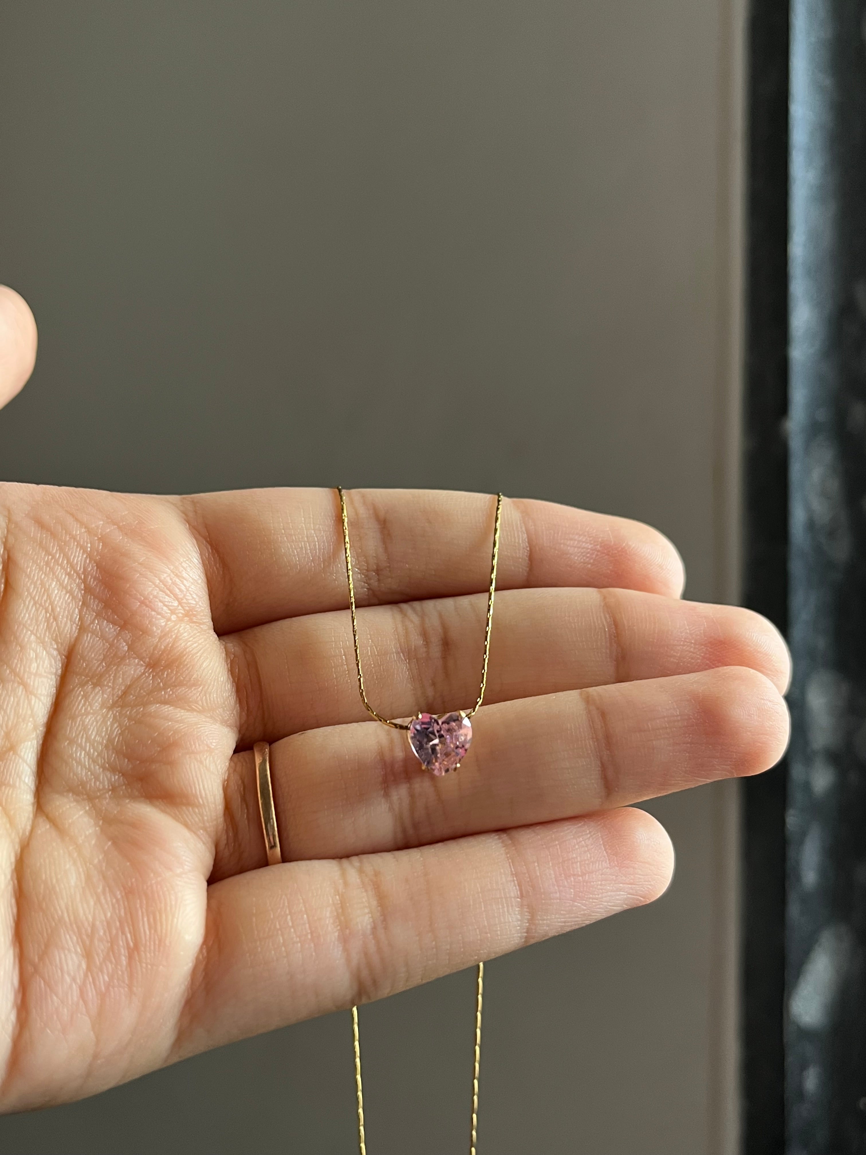 pink diamond heart gold chain