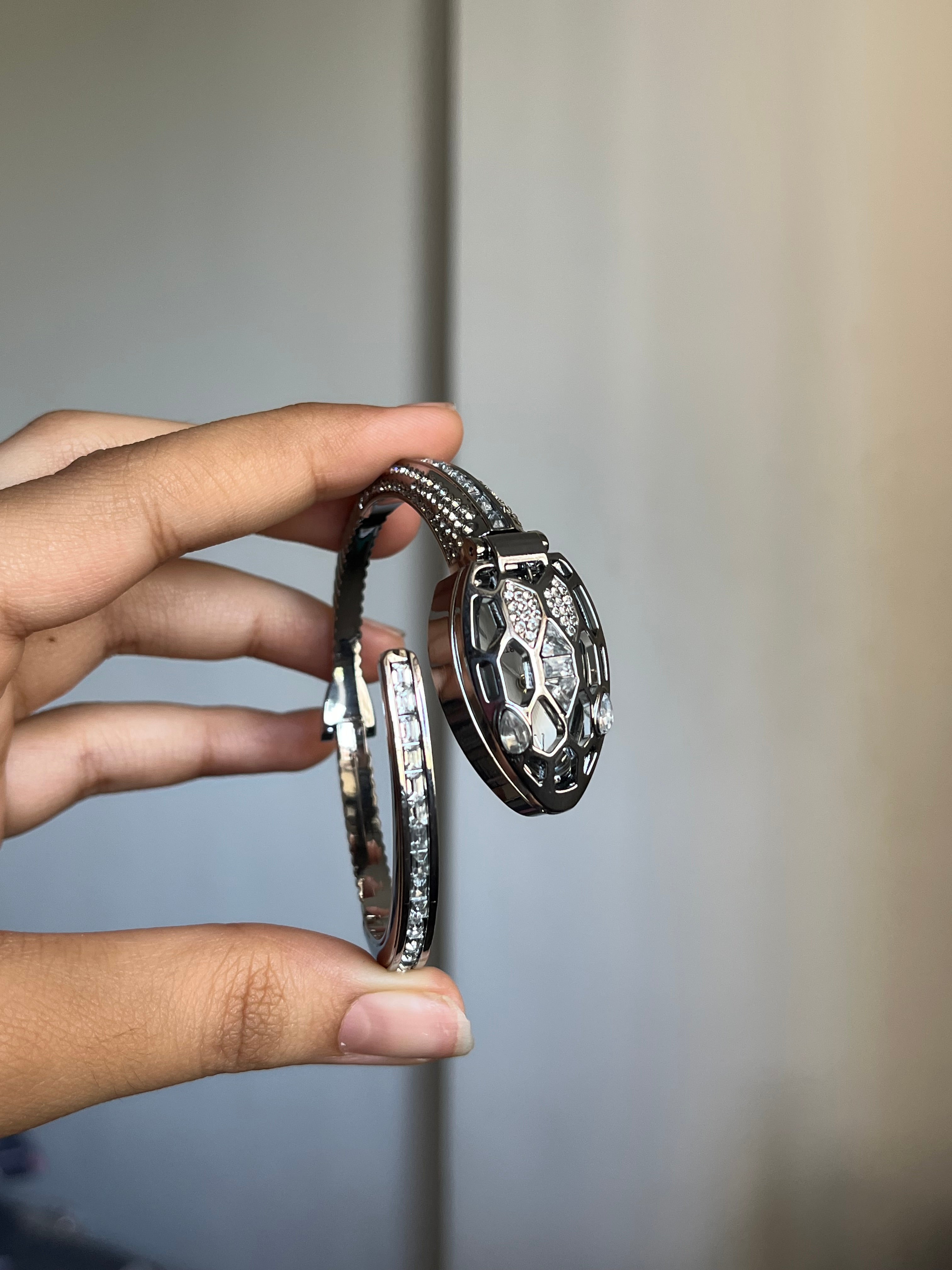 silver openable snake watch