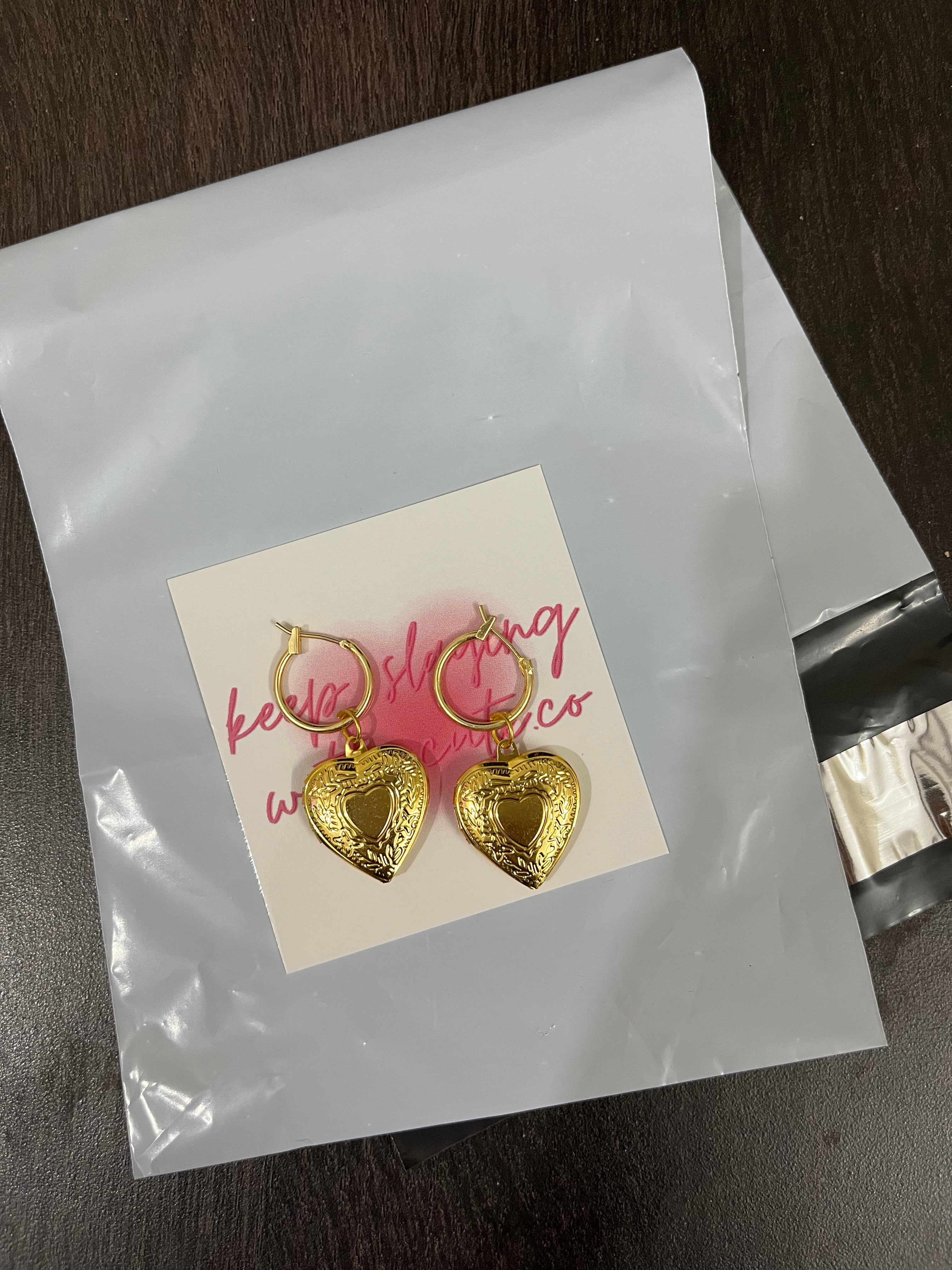 golden photo locket hoops