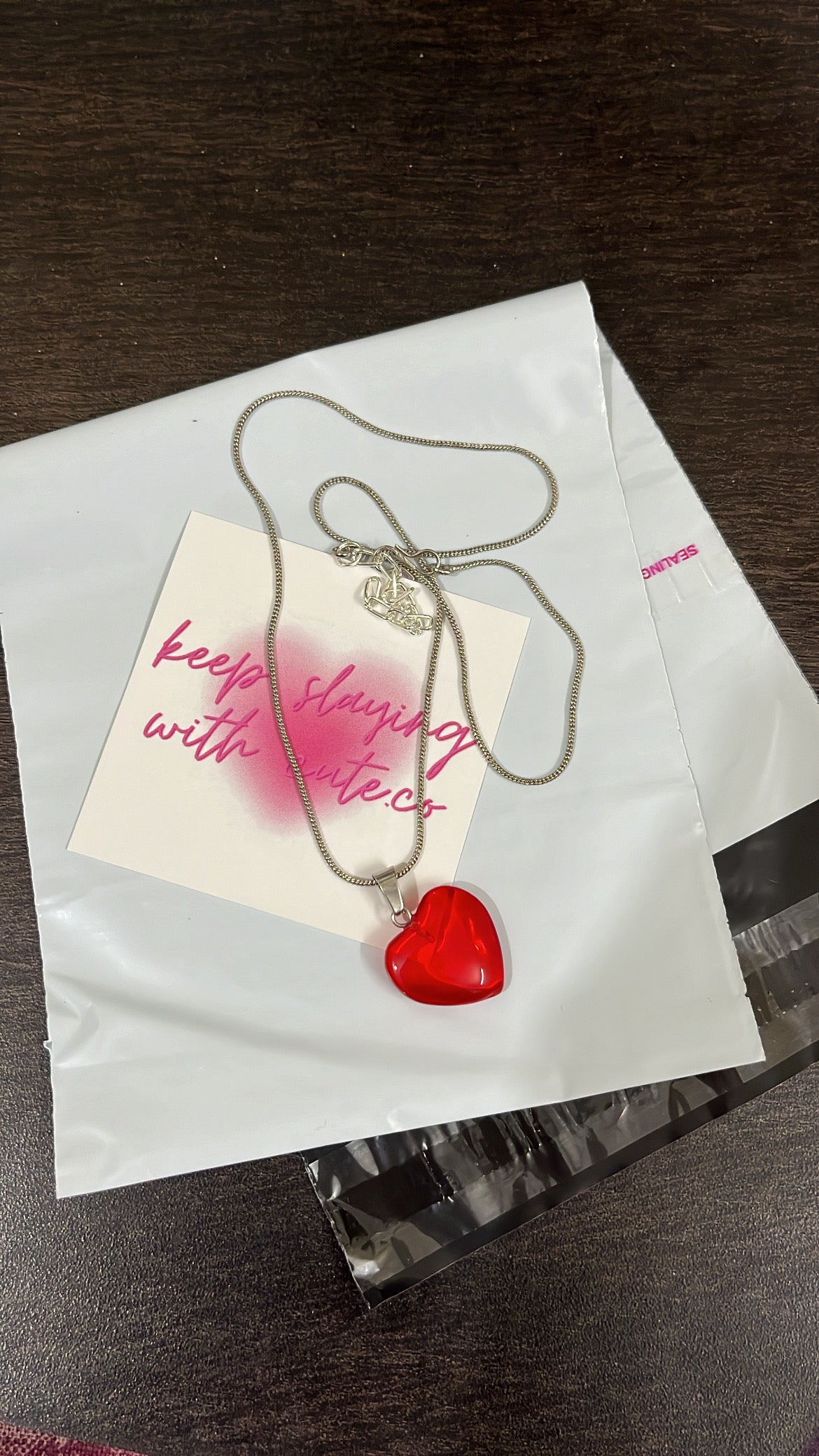 red glass heart snake chain